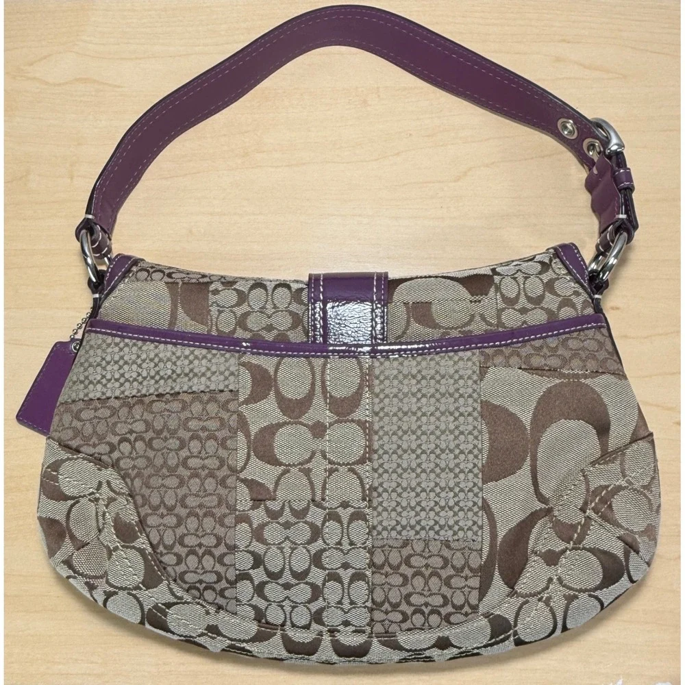 Coach Patchwork Soho Shoulder Bag Women Small Brown Purple Signature F12316